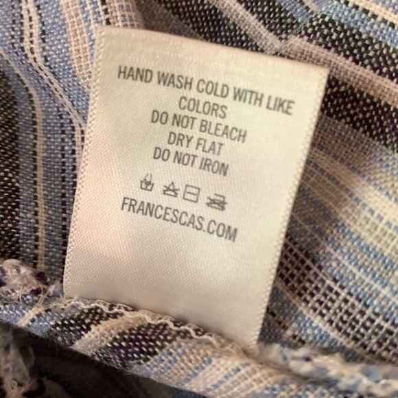 FRANCESCA’S mi ami Faux Wrap Striped Peplum Ruffle Sleeve Linen Beach Top - Picture 6 of 7